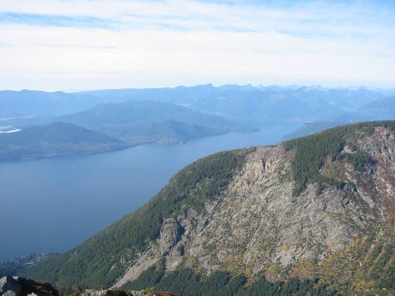 From the summit of the West Lion looking northwest.  This is Howe Sound which ends in Squamish.  The town of Lions Bay is just visible at the bottom left.
