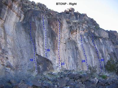 The right end.  Not all routes shown.<br>
18. PMS<br>
19. IDYWASIAD<br>
23. Fat Boys Don't Fly<br>
28. Sardonic Smile<br>
30. Strong Urge to Fly