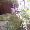 The Guardian Boulder. Climb through the notch on the left to get to the climbing area.