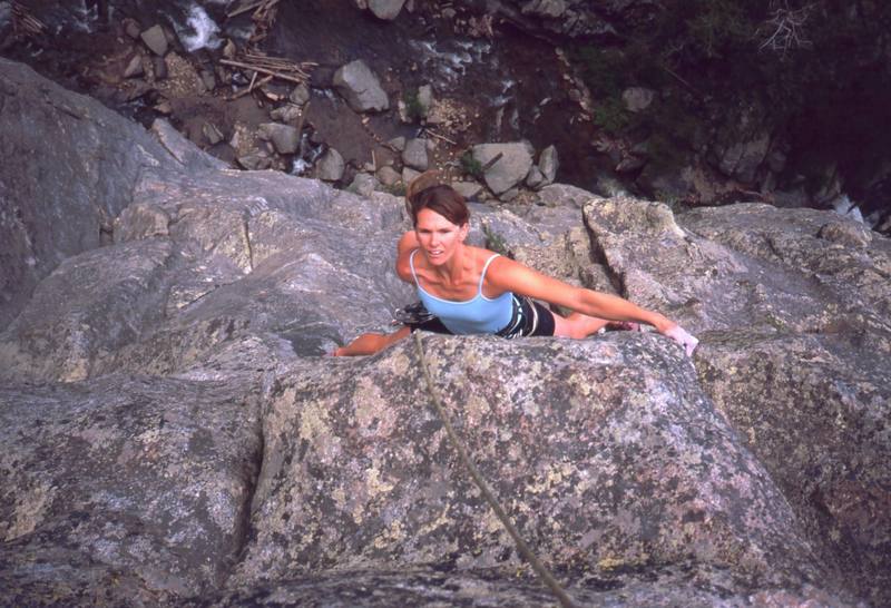 Kre comes up the lower pitch of 'Autumn (5.11)', on the Lost Angel formation in Dream Canyon. Photo by Tony Bubb, 2005.