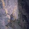 Joseffa Meir hits the crux, following the F.F.A. of 'Real Men Don't Eat Quiche (5.11-)' on the Matron's North Face. Photo by Tony Bubb.