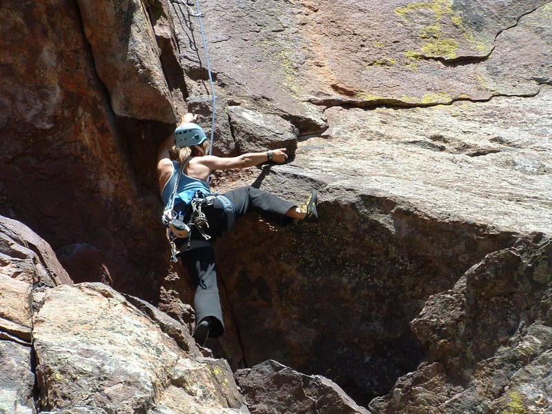 Donna floating over the crux on the "break on through" 5.8 start.