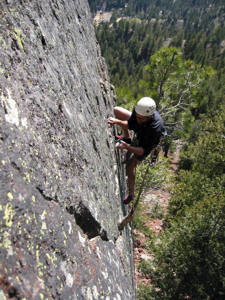 Dave Holliday past the crux of 'Prince of Darkness' - 4/27/07. Photo: Aaron