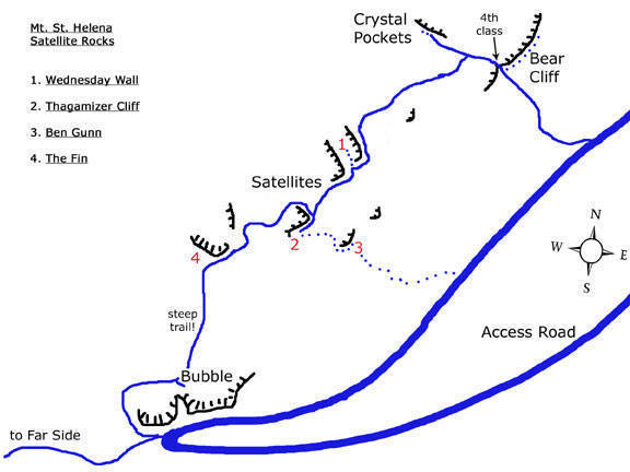 Overview of Satellite Rocks. This is an antiquated map now but relevant to location of cliffs.