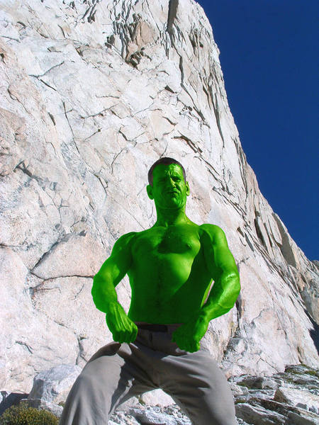 My friend Patrick Price goofing at the base of Incredible Hulk. Summer, 2005.