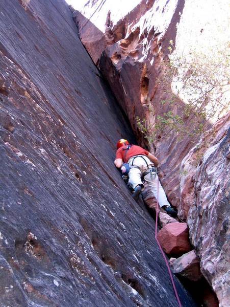 About to enter "the business" on the crux pitch.