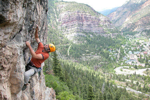 Local Ouray climber Ben Lockard on Abre Los Ojos.