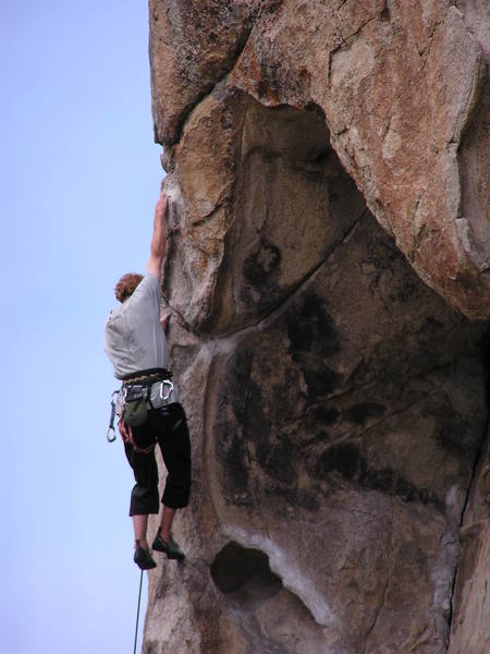 Brian is at the upper crux, after pulling out of the massive hueco...