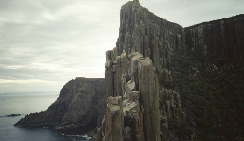 View north, towards solid ground, from the summit of the "Wedding Cake", which is half-way along the spiney ridge of Cape Raoul.