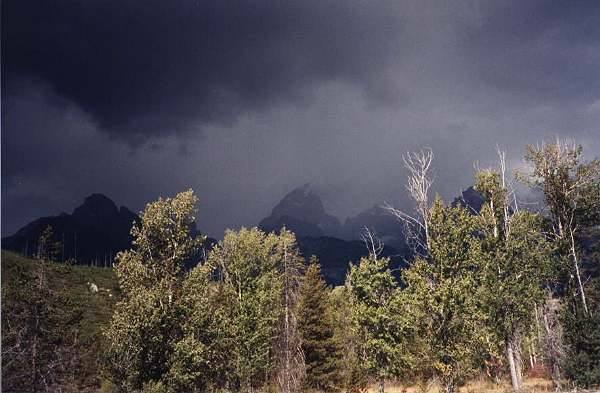 Summer storm on the Grand!<br>
...as seen from Climbers Ranch.<br>
