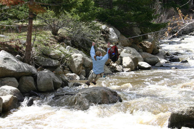 My wife making the traverse across the creek - she was not too pleased that I was taking pictures.