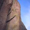 Tony Bubb a little further up on 'Hung Like a Horse (11a)' at Reynolds Hill, in Vedauvoo. Photo by Joseffa Meir, ~Y2K.