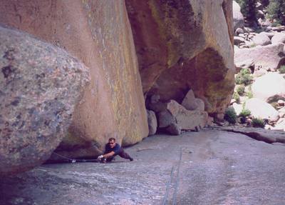 Chris Parks climbs Satterfield's Crack (5.8). Photo by Tony Bubb, 2004.