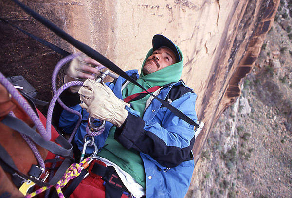 Todd Gordon comfortable at the belay.  Todd Gordon Collection.