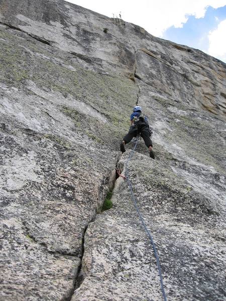 Near the beginning of the crux pitch