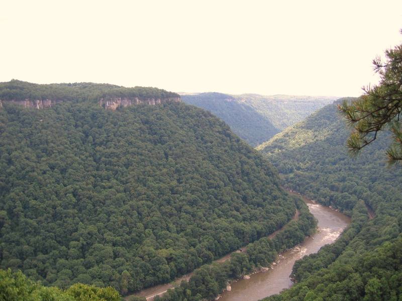 Endless Wall. New River Gorge, WV
<br>

<br>
Looking across gorge, this photo was taken from anchors atop First Steps (5.10c), Seven Eleven Wall, Kaymoor. An awesome view!