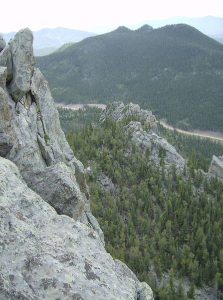 Looking at the backside of the First Butress and the park road from the summit ridge. The walkoff was very nice.