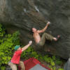 Kyle O'Meara on Kobra Kon (V9), Upper Forestland Talus, Leavenworth, WA.<br>
<br>
Photo by Brian Sweeney