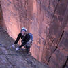 Todd Gordon on Crooked Arrow Spire.<br>
Photo: Todd Gordon collection.