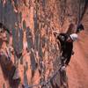 Tony Bubb closes in on the top of the 1st pitch of 'Living On The Edge.' Photo by Joseffa Meir, 11/03.