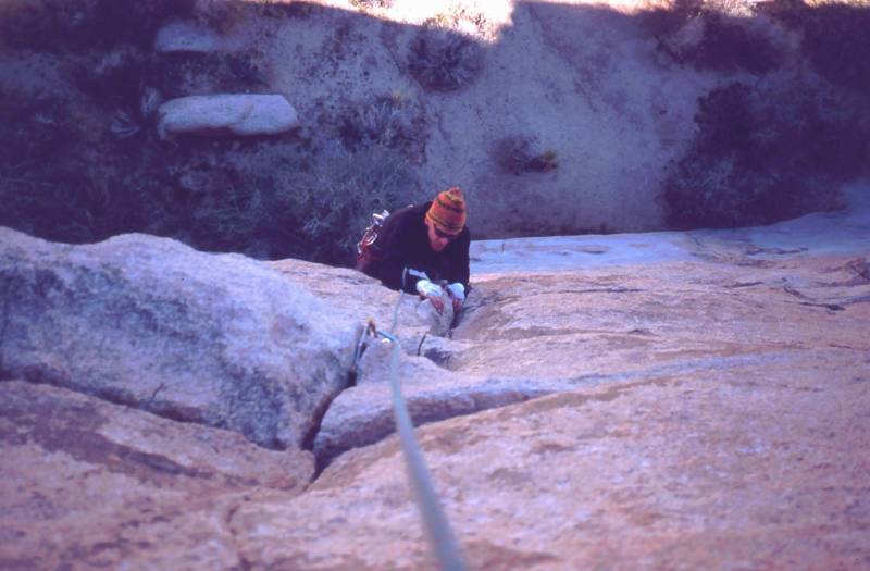 Chirs Parks follows another unknown J-tree route. Email me the ID if you know it! Photo by Tony Bubb, 4/01.<br>
