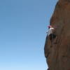 Going for the anchors on Stake your Claim (5.10d), Holcomb Valley Pinnacles