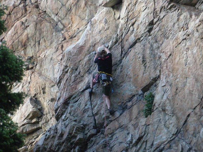 The fun last couple rails and sharp right hand hold for the interesting anchor clipping.