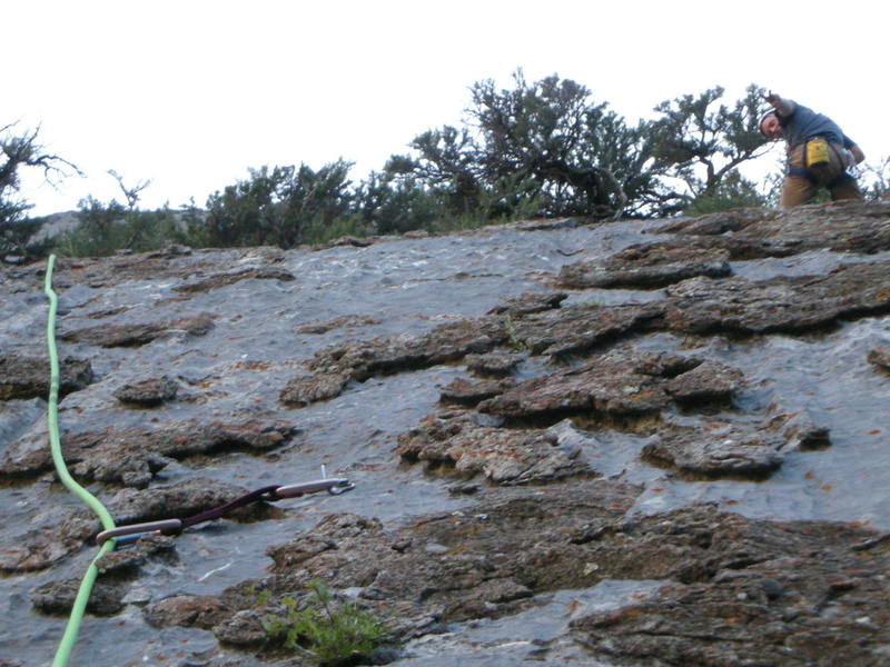 Belaying from the top of the third pitch; it's easy to see why you have to be careful to keep your rope from getting stuck.