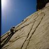 Charles Vernon on the first pitch of Colossus Crack, 5-22-2005. Poor picture quality is due to the slide being scanned on a cheap scanner.