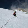 Steep snow over rotten ice at about 16,000 feet.  Mid-May 2007.  Todd Kube photo.