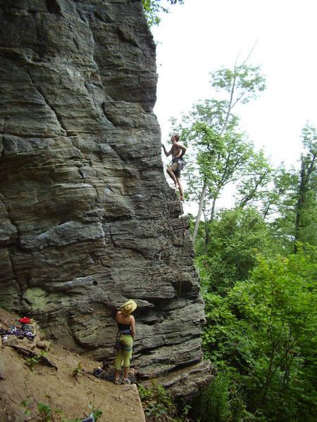 Leading an airy 5.5 on the right hand wall of the Bat Cave.