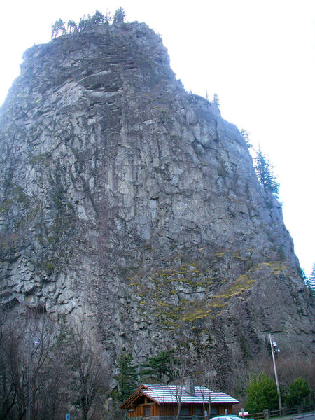 The mostly forbidden north and east faces of Beacon rock from the parking lot.