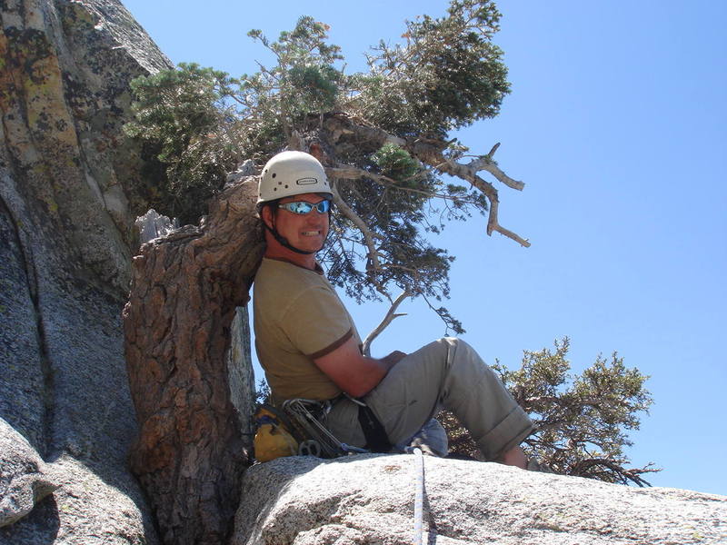 Angel's Fright (5.6) - goofin' - P2 (P3) belay ledge.<br>
<br>
photo by Chris Lane