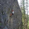 Helen Shull following on the FA of Tom's Road Rage, 11a Trad. Pinch Me Wall.