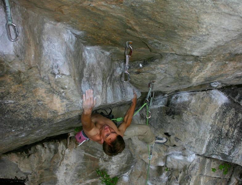 Ted sticking the first of 10 very sweet moves through the overhang.  