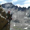 Rob downclimbing the Barb Flake, <br>
Avoid this if you can!!!!