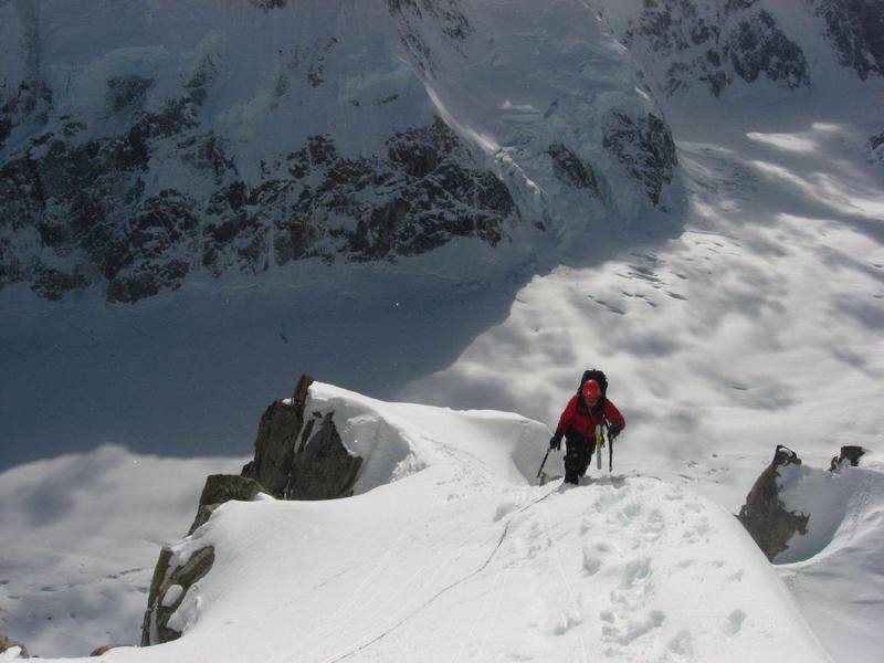 Ty Cook high on the Southwest Ridge of Peak 11,300.  Photo by Andy Grauch.