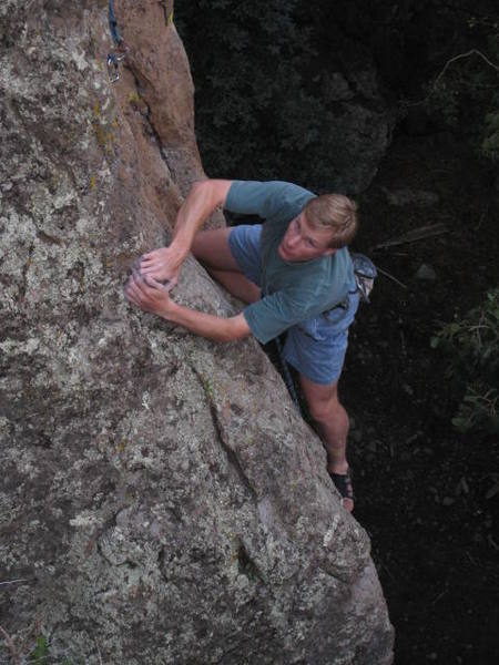 Billy G. just past the crux of "Cyclic Loader". 