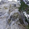 Adam in the good rock. Preparing for the traverse in really bad rock. 