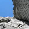 Brett negotiating the second pitch of corrugation corner.  5.7 doesn't get much  more fun than this!