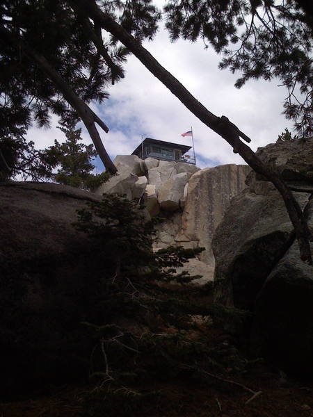 A view of the fire lookout visible from the Cracker Boy Boulder