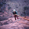 Dave Evans on the 9 rappels down.  Photo;  Todd Gordon