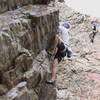 Pulling the slopers after the crux clip.