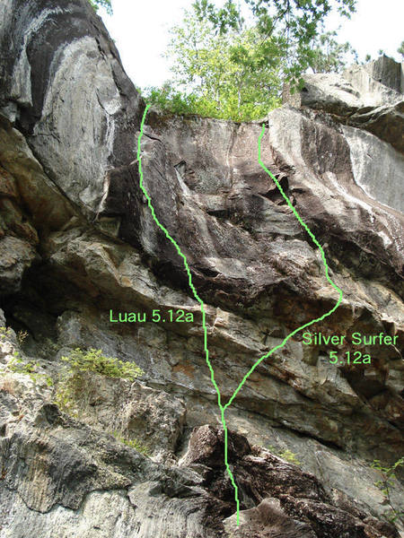 the lines of luau and silver surfer, twin 5.12a's... beware the surfer is devious...