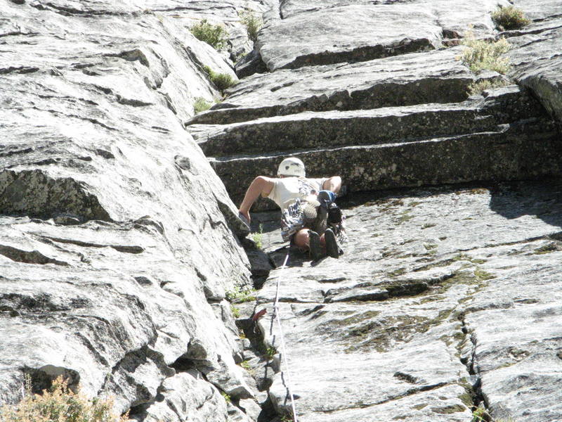 Checking out the small roof on the first pitch of east crack