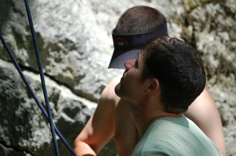 The moment I realized I needed to reclimb masterpiece at the end of a long day to get my gear back.  Photo by Bryce Dalhaus