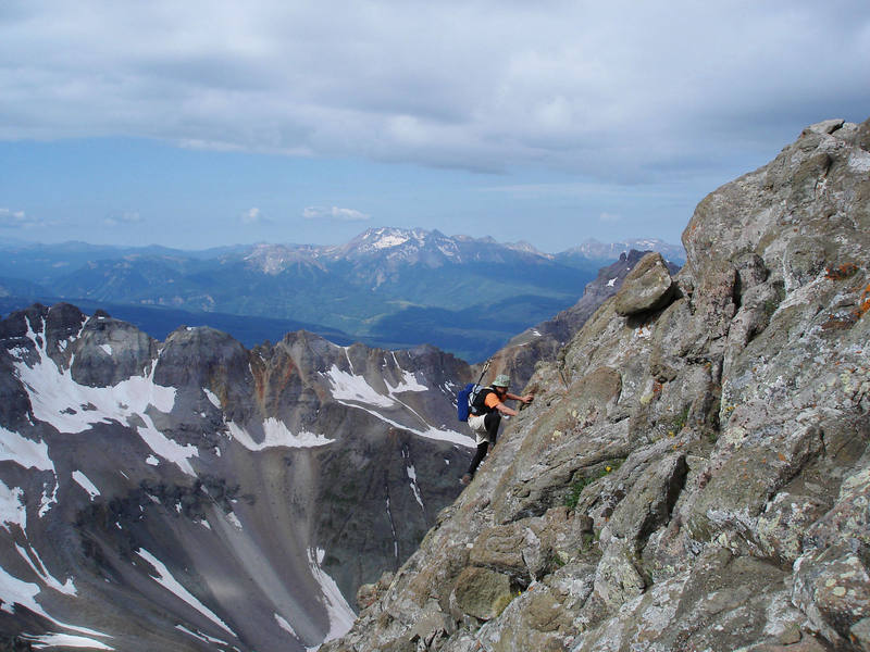 Finding some exposed fun near the summit.