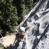 Alex, on her first climb outside, passing a hard section