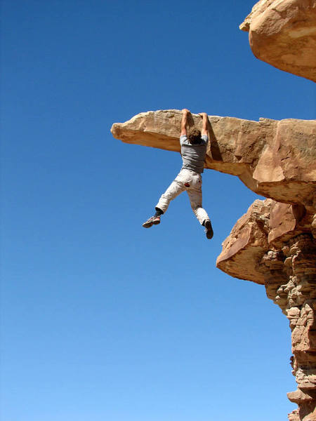 "Bouldering" near the base of the Eastern Reef Slabs.