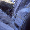 Philipo Condrey rappelling Coke Bottle after the first "no hands" ascent (note that Phil lost his hands in a Civil War re-enactment!)